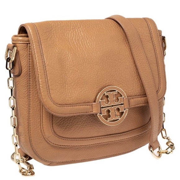 Tory Burch Handbags - TORY BURCH Amanda British Tan Leather Crossbody Bag with Detachable Chain Strap